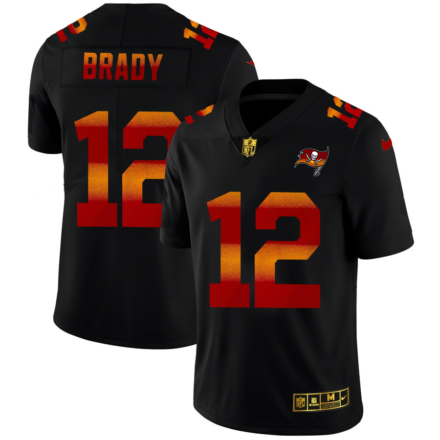 Tampa Bay Buccaneers #12 Tom Brady Men's Black Red Orange Stripe Vapor Limited Jersey