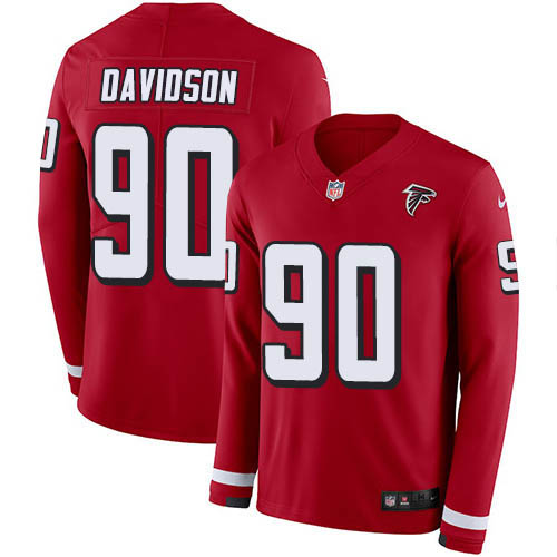 Atlanta Falcons #90 Marlon Davidson Red Team Color Men's Stitched Limited Therma Long Sleeve Jersey Men's