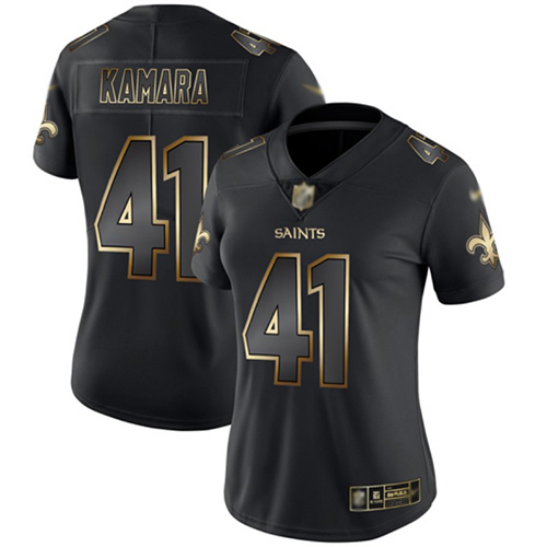 Saints #41 Alvin Kamara Black/Gold Women's Stitched Vapor Untouchable Limited Jersey