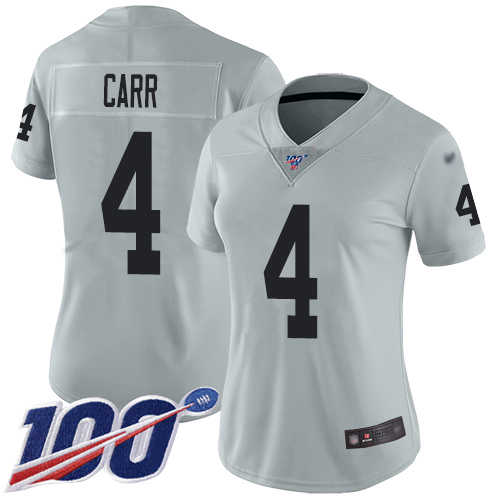Raiders #4 Derek Carr Silver Women's Stitched Limited Inverted Legend 100th Season Jersey