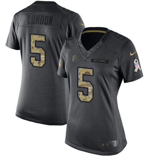 Falcons #5 Drake London Black Stitched Women's Limited 2016 Salute To Service Jersey
