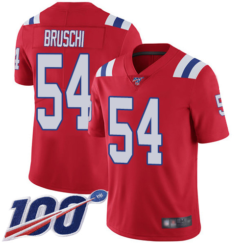 New England Patriots #54 Tedy Bruschi Red Alternate Men's Stitched 100th Season Vapor Limited Jersey Men's