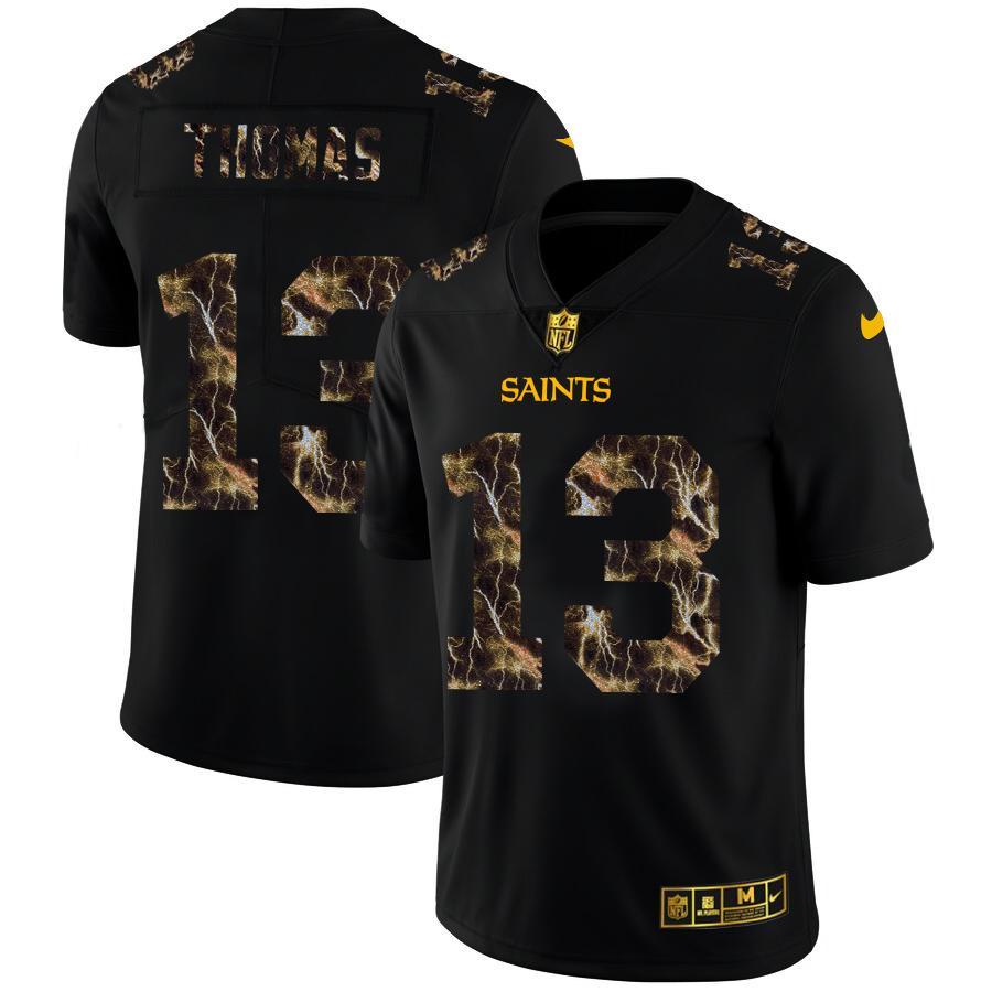 New Orleans Saints #13 Michael Thomas Men's Black Flocked Lightning Vapor Limited Jersey