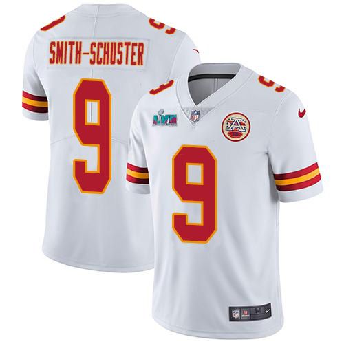 Chiefs #9 JuJu Smith-Schuster White Super Bowl LVII Patch Youth Stitched Vapor Untouchable Limited Jersey