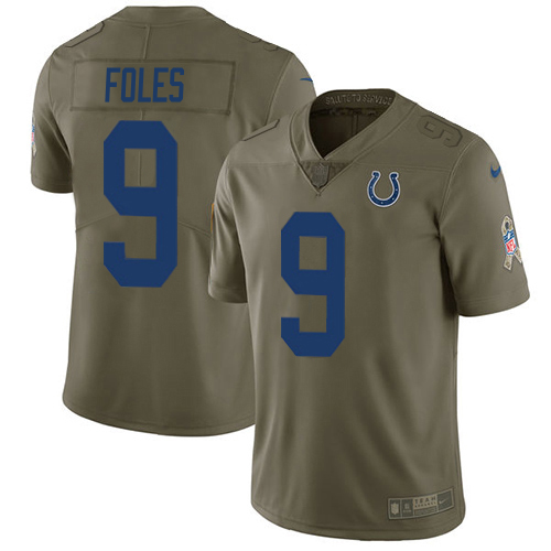 Colts #9 Nick Foles Olive Youth Stitched Limited 2017 Salute To Service Jersey