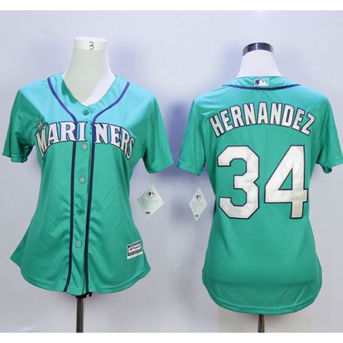 Seattle Mariners #34 Felix Hernandez Green Alternate Women's Stitched Jersey Womens