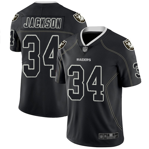Raiders #34 Bo Jackson Lights Out Black Men's Stitched Limited Rush Jersey
