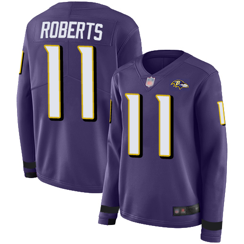 Baltimore Ravens #11 Seth Roberts Purple Team Color Women's Stitched Limited Therma Long Sleeve Jersey Womens