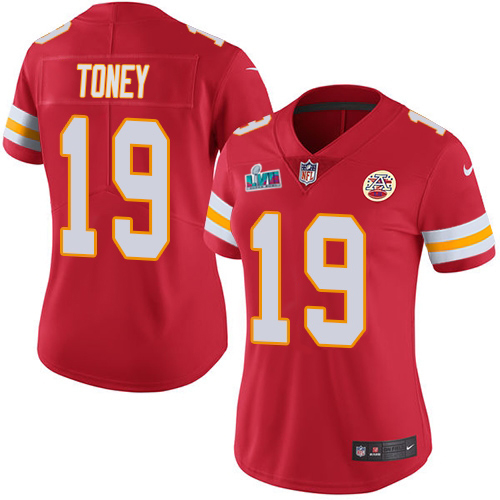 Chiefs #19 Kadarius Toney Red Team Color Super Bowl LVII Patch Women's Stitched Vapor Untouchable Limited Jersey