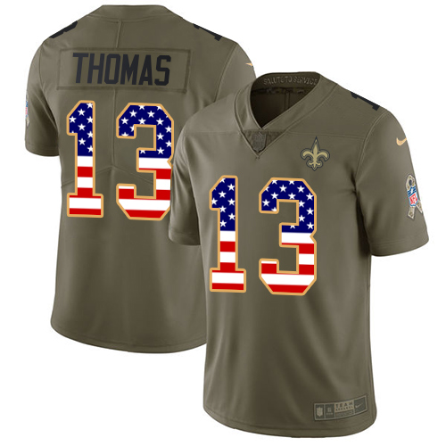 Saints #13 Michael Thomas Olive/USA Flag Men's Stitched Limited 2017 Salute To Service Jersey
