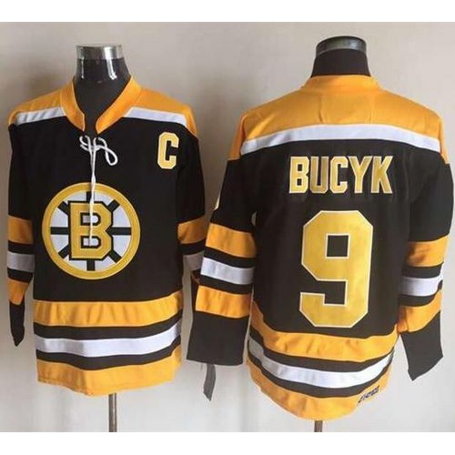 Boston Bruins #9 Johnny Bucyk Black/Yellow CCM Throwback New Stitched Jersey Men's