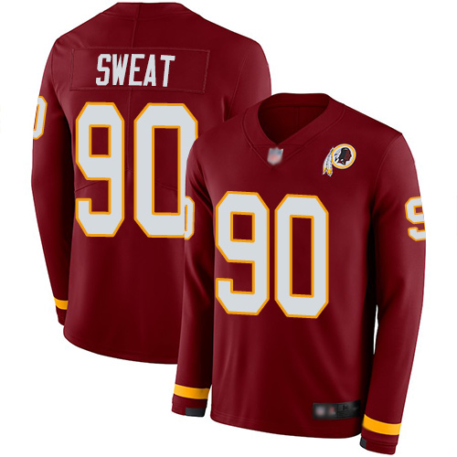 Washington Commanders #90 Montez Sweat Burgundy Red Team Color Youth Stitched Limited Therma Long Sleeve Jersey Youth