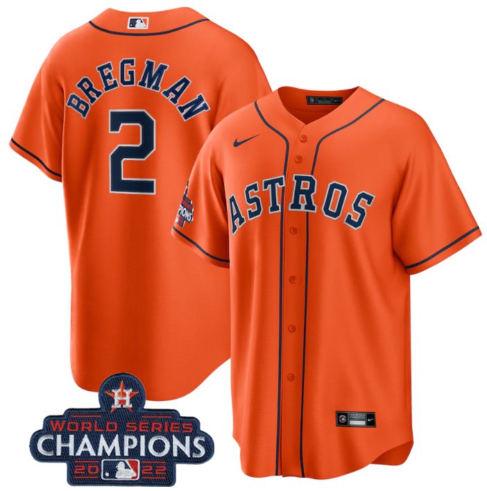 Houston Astros #2 Alex Bregman Orange 2022 World Series Champions Stitched Men's Jersey