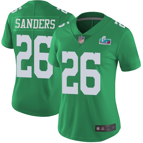 Eagles #26 Miles Sanders Green Team Color Super Bowl LVII Patch Women's Stitched Vapor Untouchable Limited Jersey