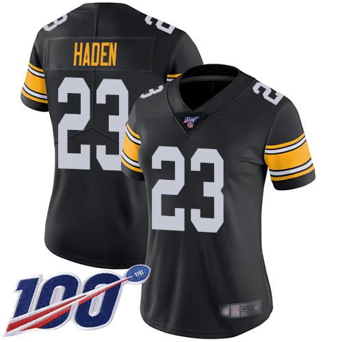 Pittsburgh Steelers #23 Joe Haden Black Alternate Women's Stitched 100th Season Vapor Limited Jersey Womens