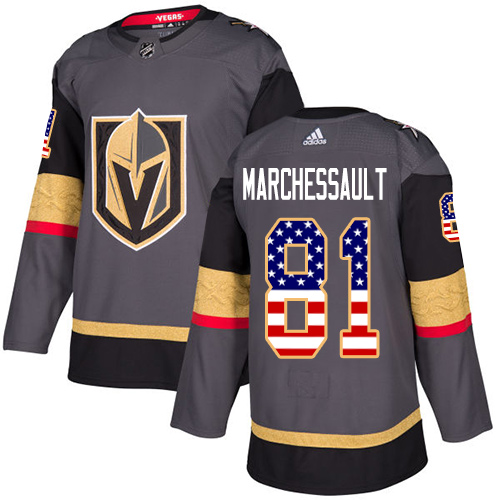 Adidas Golden Knights #81 Jonathan Marchessault Grey Youth 2023 Stanley Cup Final Patch Home Authentic USA Flag Stitched Jersey