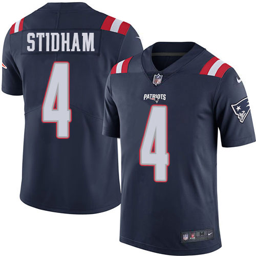 New England Patriots #4 Jarrett Stidham Navy Blue Men's Stitched Limited Rush Jersey Men's