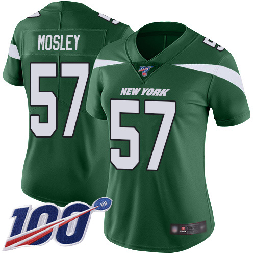 Jets #57 C.J. Mosley Green Team Color Women's Stitched 100th Season Vapor Limited Jersey