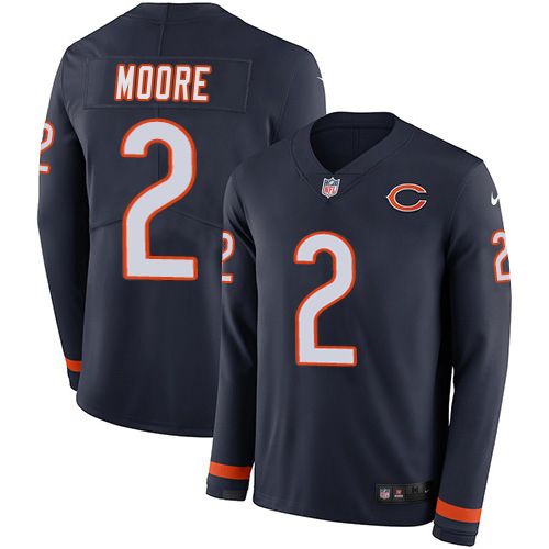 Bears #2 D.J. Moore Navy Blue Team Color Men's Stitched Limited Therma Long Sleeve Jersey