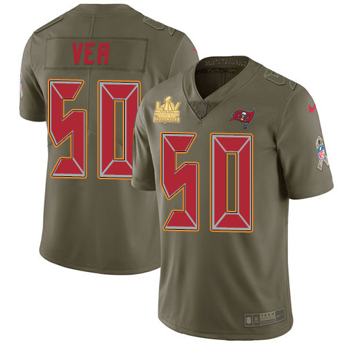 Tampa Bay Buccaneers #50 Vita Vea Olive Men's Super Bowl LV Champions Patch Stitched Limited 2017 Salute To Service Jersey Men's