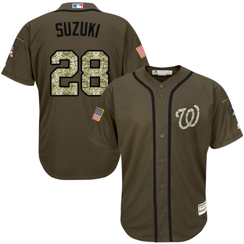 Washington Nationals #28 Kurt Suzuki Green Salute to Service Stitched Jersey Men's