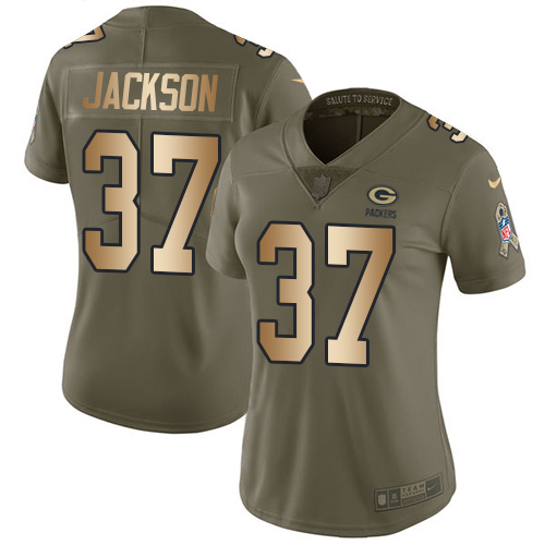 Green Bay Packers #37 Josh Jackson Olive/Gold Women's Stitched Limited 2017 Salute to Service Jersey Womens