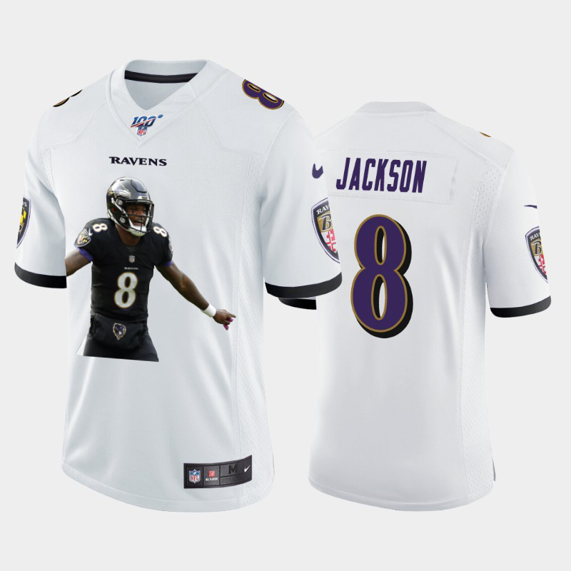 Baltimore Ravens #8 Lamar Jackson Team Hero 6 Vapor Limited 100 Jersey White