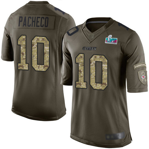 Chiefs #10 Isiah Pacheco Green Super Bowl LVII Patch Men's Stitched Limited 2015 Salute To Service Jersey
