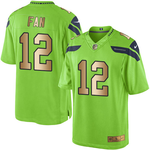 Seahawks #12 Fan Green Men's Stitched Limited Gold Rush Jersey