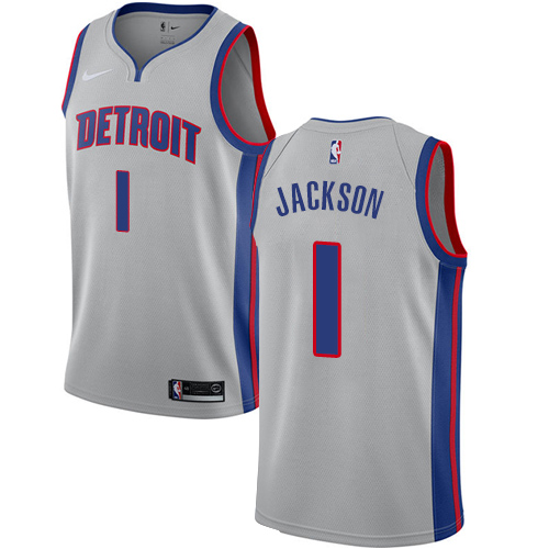 Detroit Pistons #1 Reggie Jackson Silver Swingman Statement Edition Jersey Mens