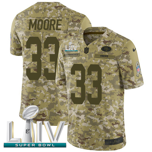 San Francisco 49ers #33 Tarvarius Moore Camo Super Bowl LIV 2020 Youth Stitched Limited 2018 Salute To Service Jersey Youth