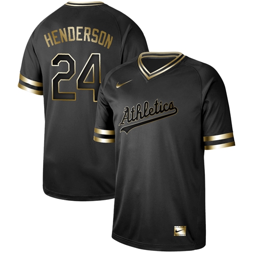 Oakland Athletics #24 Rickey Henderson Black Gold Authentic Stitched Jersey Men's