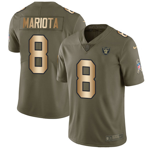 Las Vegas Raiders #8 Marcus Mariota Olive/Gold Men's Stitched Limited 2017 Salute To Service Jersey Men's