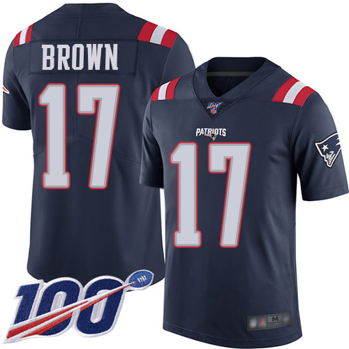 New England Patriots #17 Antonio Brown Navy Blue Men's Stitched Limited Rush 100th Season Jersey Men's