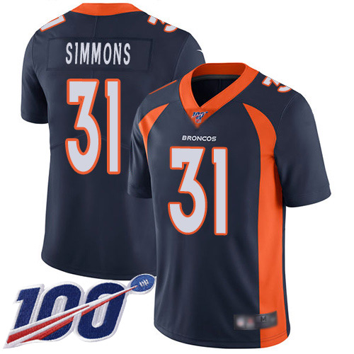 Broncos #31 Justin Simmons Navy Blue Alternate Men's Stitched 100th Season Vapor Limited Jersey