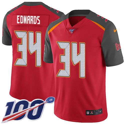 Tampa Bay Buccaneers #34 Mike Edwards Red Team Color Men's Stitched 100th Season Vapor Untouchable Limited Jersey Men's