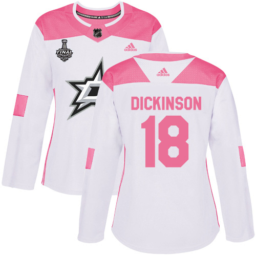 Adidas Dallas Stars #18 Jason Dickinson White/Pink Authentic Fashion Women's 2020 Stanley Cup Final Stitched Jersey Womens