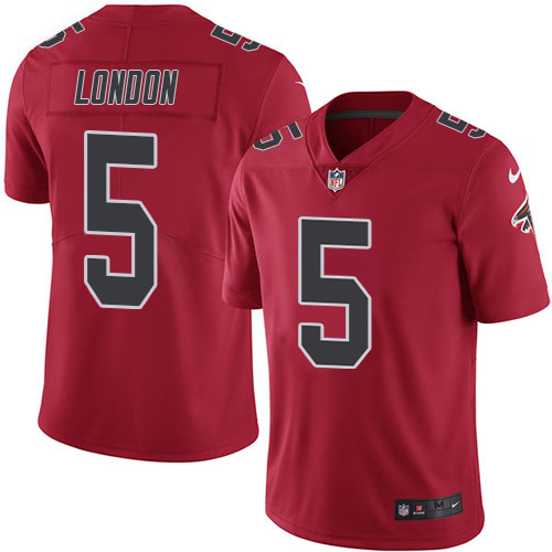 Falcons #5 Drake London Red Men's Stitched Limited Rush Jersey
