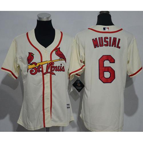 St.Louis Cardinals #6 Stan Musial Cream Alternate Women's Stitched Jersey Womens