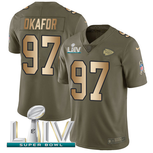 Kansas City Chiefs #97 Alex Okafor Olive/Gold Super Bowl LIV 2020 Youth Stitched Limited 2017 Salute To Service Jersey Youth