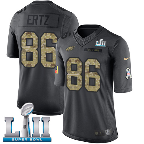 Philadelphia Eagles #86 Zach Ertz Black Super Bowl LII Men's Stitched Limited 2016 Salute To Service Jersey Men's