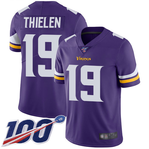 Vikings #19 Adam Thielen Purple Team Color Men's Stitched 100th Season Vapor Limited Jersey