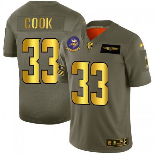 Minnesota Minnesota Vikings #33 Dalvin Cook Men's Olive Gold 2019 Salute to Service Limited Jersey Men's