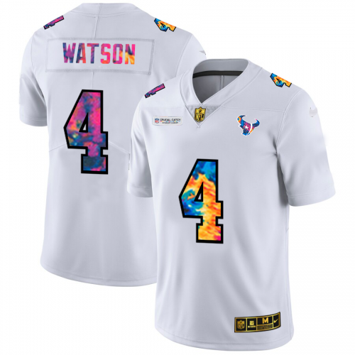 Houston Houston Texans #4 Deshaun Watson Men's White Multi-Color 2020 Crucial Catch Limited Jersey Men's