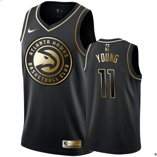 Atlanta Hawks #11 Trae Young Mens Black Golden Edition Swingman Jersey Mens