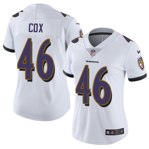 Baltimore Ravens #46 Morgan Cox White Women's Stitched Vapor Untouchable Limited Jersey Womens