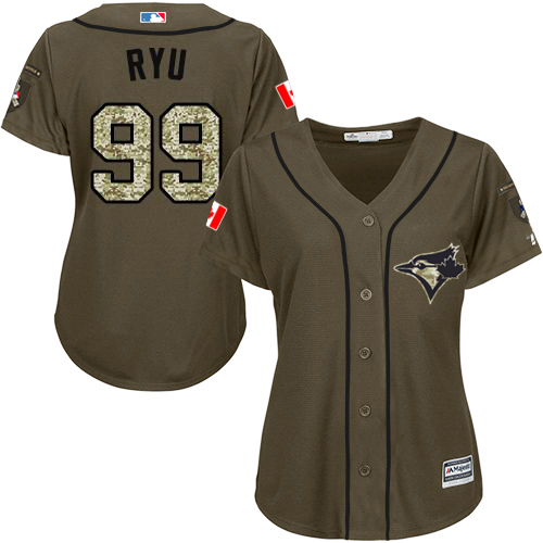Toronto Blue Jays #99 Hyun-Jin Ryu Green Salute to Service Women's Stitched Jersey Womens
