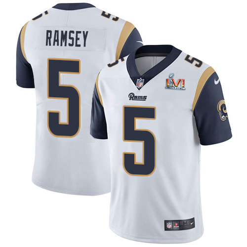 Rams #5 Jalen Ramsey White Super Bowl LVI Patch Youth Stitched Vapor Untouchable Limited Jersey