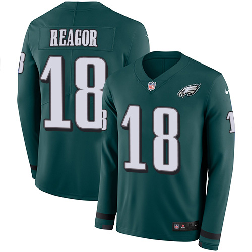 Philadelphia Eagles #18 Jalen Reagor Green Team Color Youth Stitched Limited Therma Long Sleeve Jersey Youth