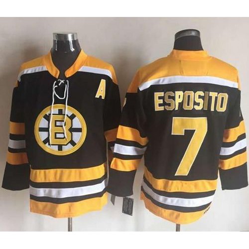 Boston Bruins #7 Phil Esposito Black/Yellow CCM Throwback New Stitched Jersey Men's